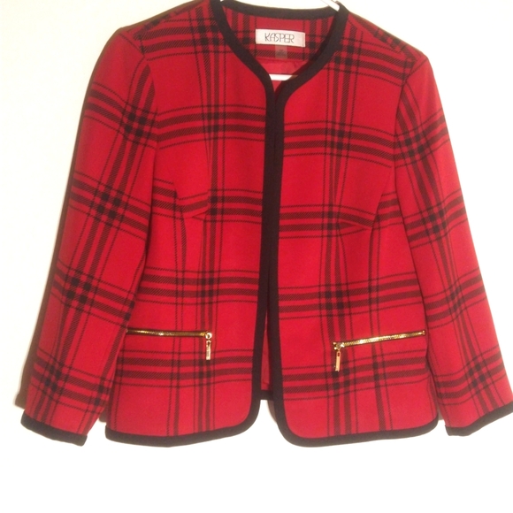 Kasper Red & Black Jacket Size 10 petite - Picture 1 of 6